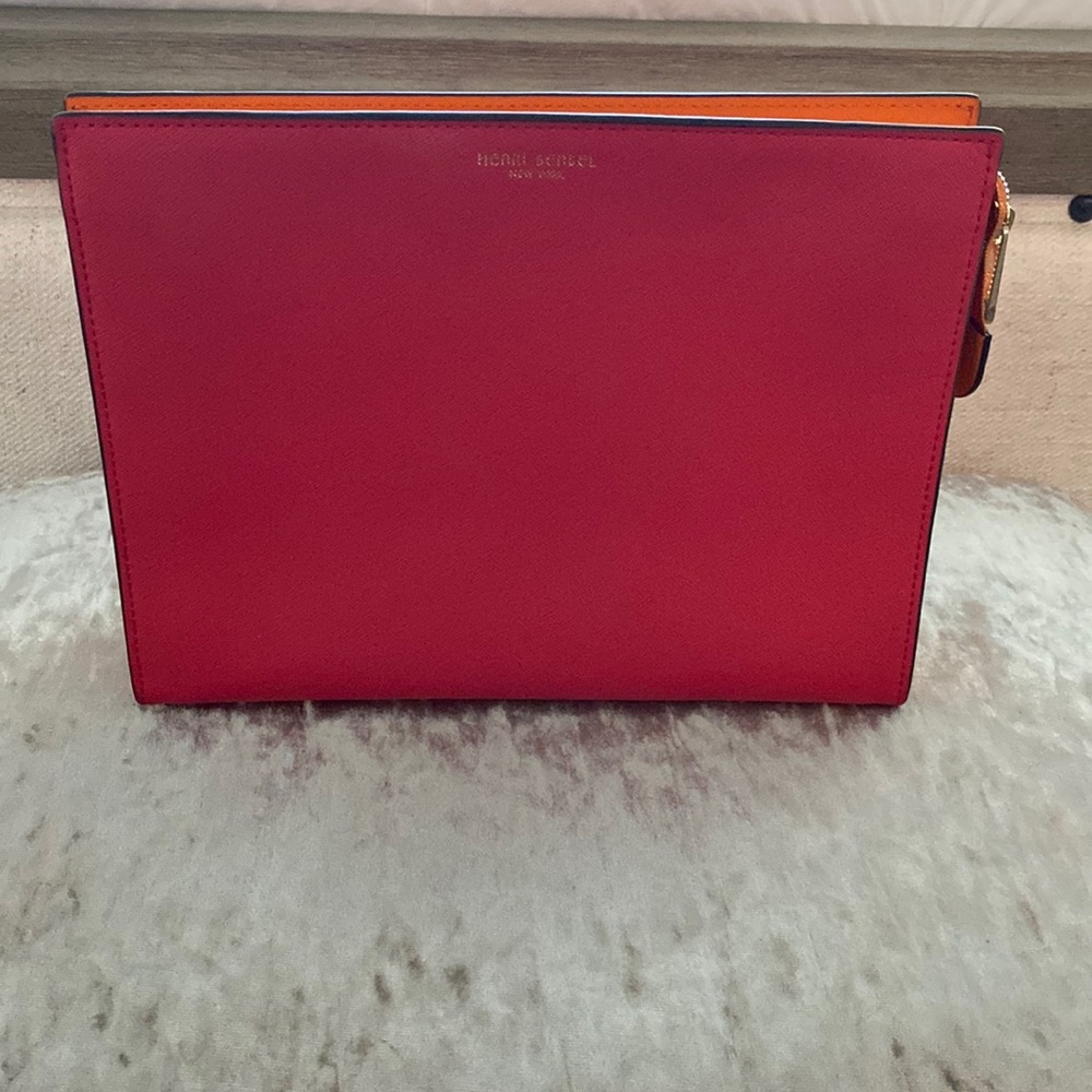 Henri Bendel pink/orange zip clutch